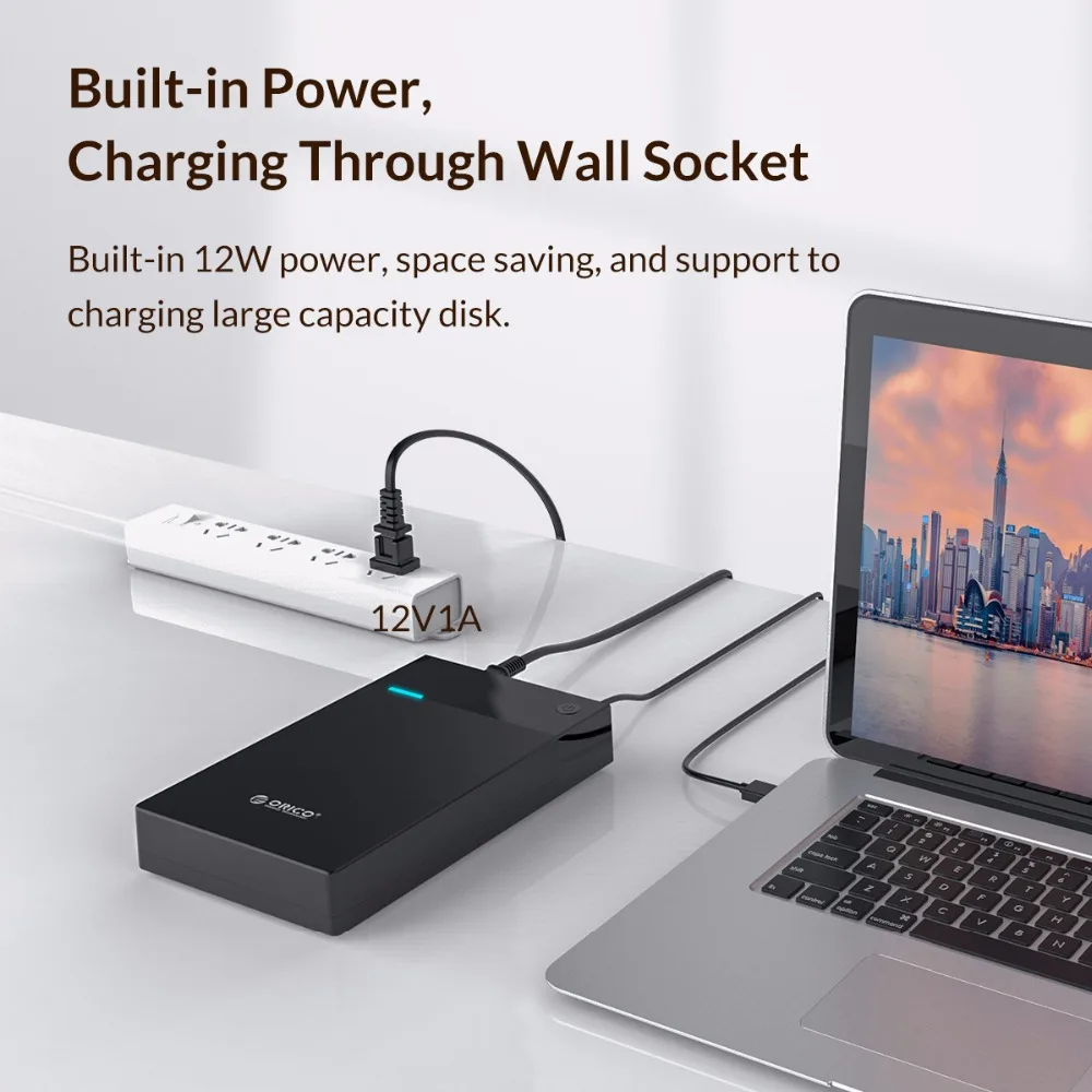 ORICO 3.5 Bulit-in Power HDD Case 12V Portable SATA to USB3.0 Hard Drive Enclosure Support 16TB 3.5'' HDD SSD UASP For PC TV PS4