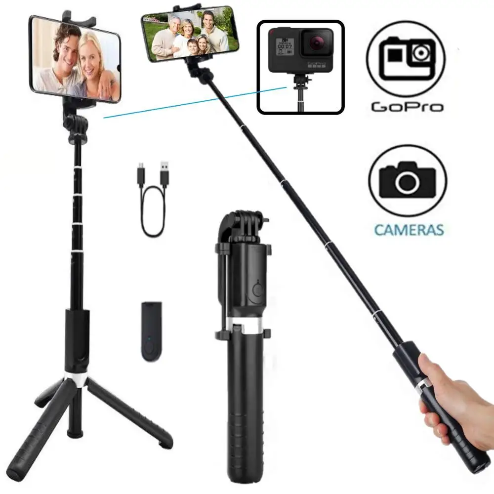 

Selfie Stick Tripod, All in 1 Portable Extendable Selfie Stick with Bluetooth Remote & Fill Light, Compatible iPhone 11/11Pro/Xs