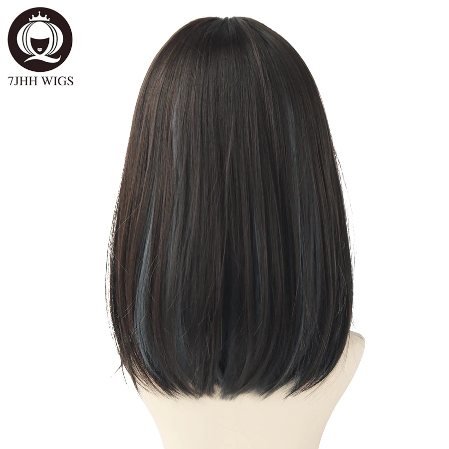 7JHH WIGSTORE 2021 NEW Style Top Black Double Colors Blue Brown Long Straight Hair For Girls Daily Wear Wig Women's Cosplay Hair