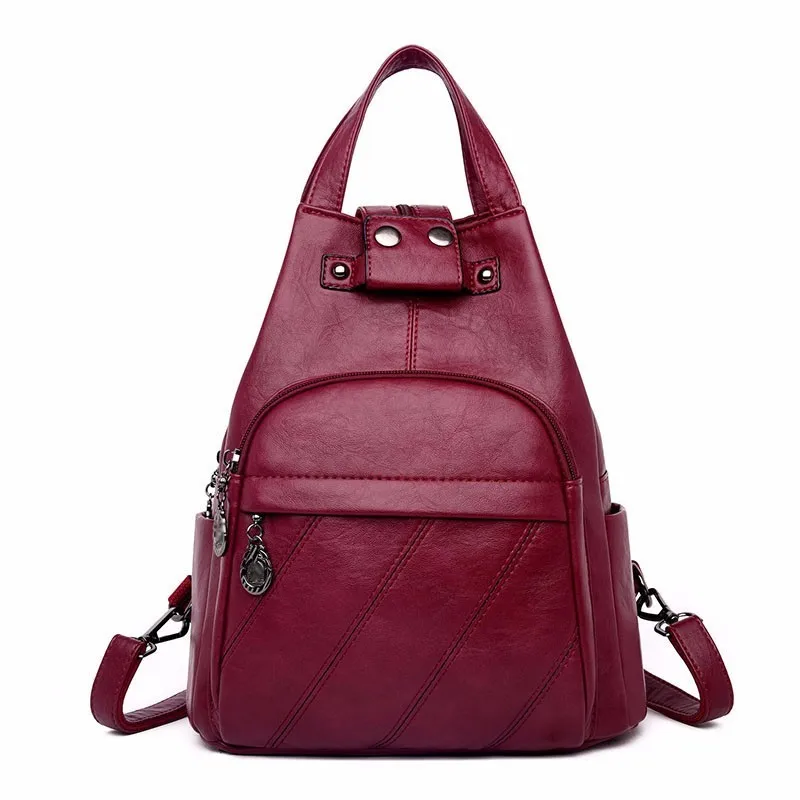 Женские Кожаные Рюкзаки Mochilas женский рюкзак школьные рюкзаки для девочек Женский рюкзак однотонный большой емкости для путешествий - Цвет: winered