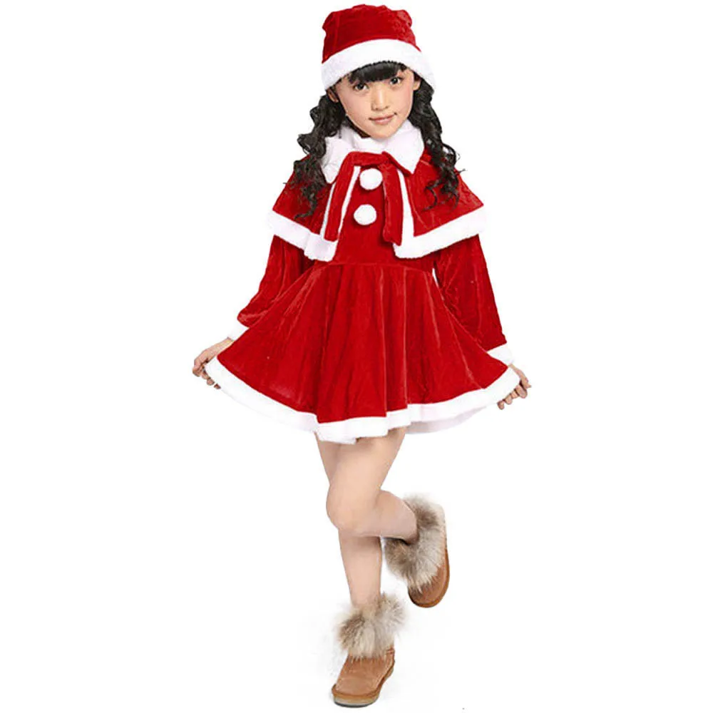 Милый Рождественский костюм принцессы с бантом для маленьких девочек вечерние комплекты из 3 предметов: платье+ шаль+ шапка, одежда для детей
