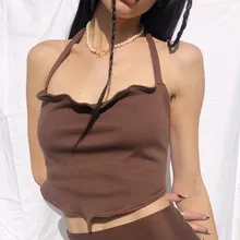 

2021 Summer Women Sexy Halter Neck Bandage Camisole Fashion Casual Sleeveless Y2k Cropped Tops Backless Short Top High Street