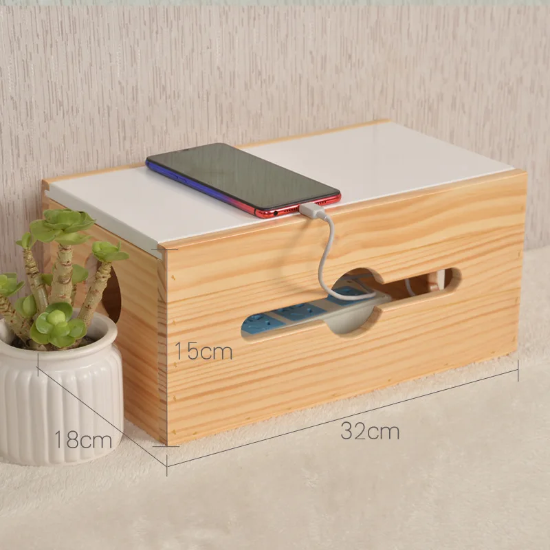 

Electric Wire Storage Box Solid Wood Cord Manager Power Supply Socket Sorting Box for Collection Patch Board Cable Box Computer