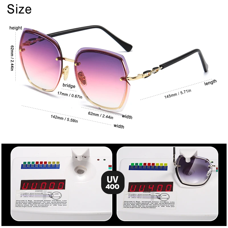 VEVAN Brand Designer Fashion Rimless Sunglasses Women UV400 Square Sun Glasses Vintage Gradient Lens Lentes de sol mujer oculos