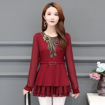 

COIGARSAM Fashion New Spring blusas womens tops and blouses Red Black 9323