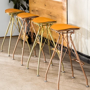

73cm Minimalist Golden Wrought Iron Bar Stool for Tea Coffee Shop Home High Stool Bar Stools Modern Bar Chair,W