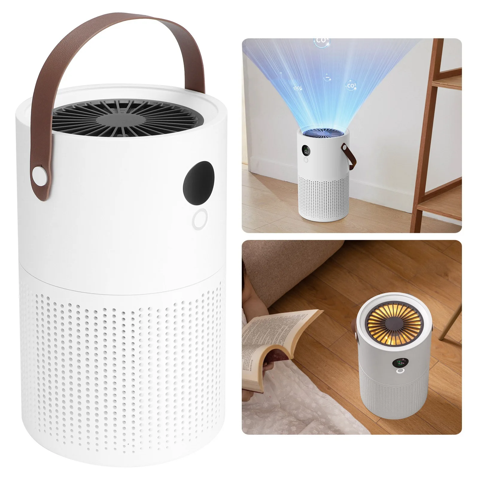 

Portable Air Purifier HandHeld USB Mute Negative Ion Air Cleaner with Night Light for Home Office Use White