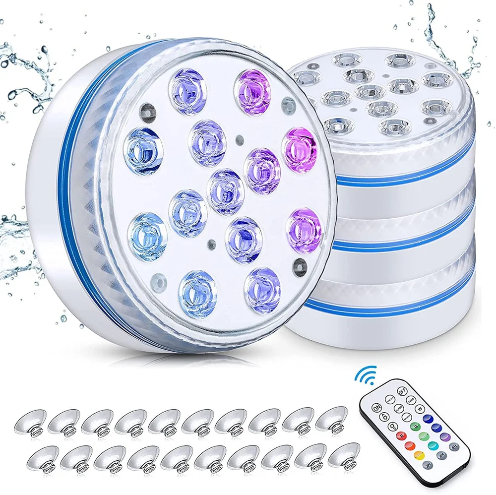 Underwater Pool Light IP68 Updated Submersible LED Lights with Remote Magnet 13 LED Bright Light RGB for Pond Pool Aquarium underwater pond lights Underwater Lights