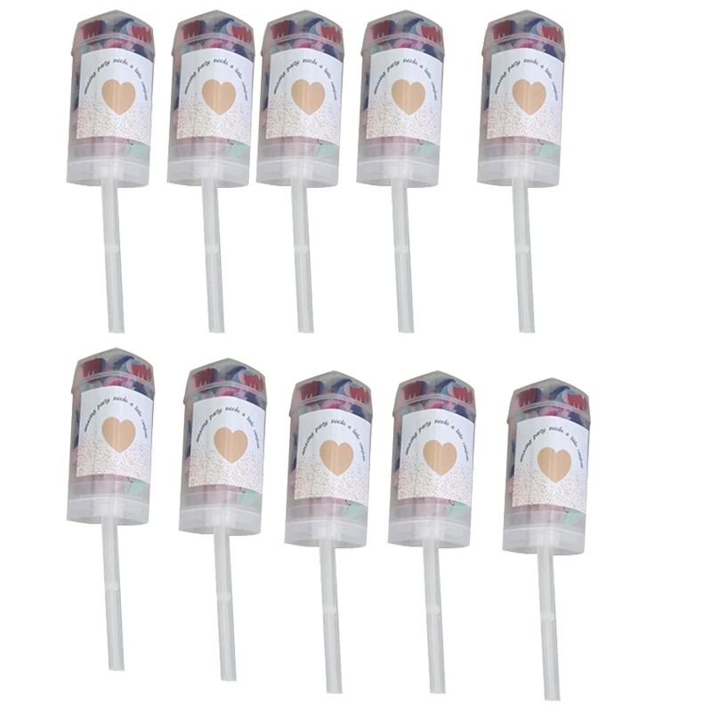 Multi 10Pcs Heart Push-Pop Confetti Poppers Wedding Baby Bride Shower Birthday Party Decoration Push Tube Cylinder Heart Shaped Confet - Цвет: Multi