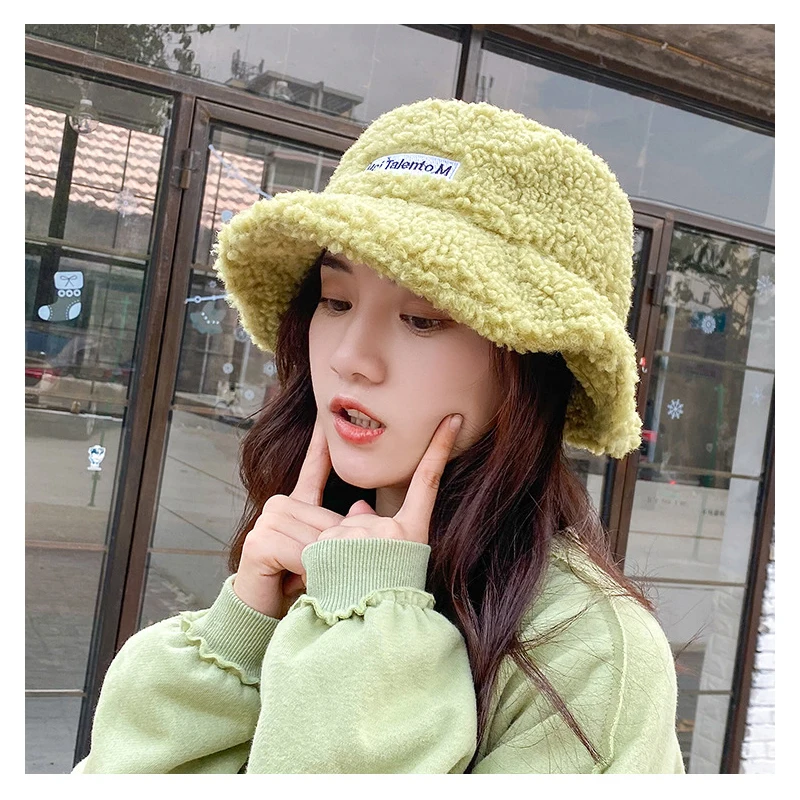 winter hats for women bucbet caps lambswool wild fleece student warm basin cap black yellow