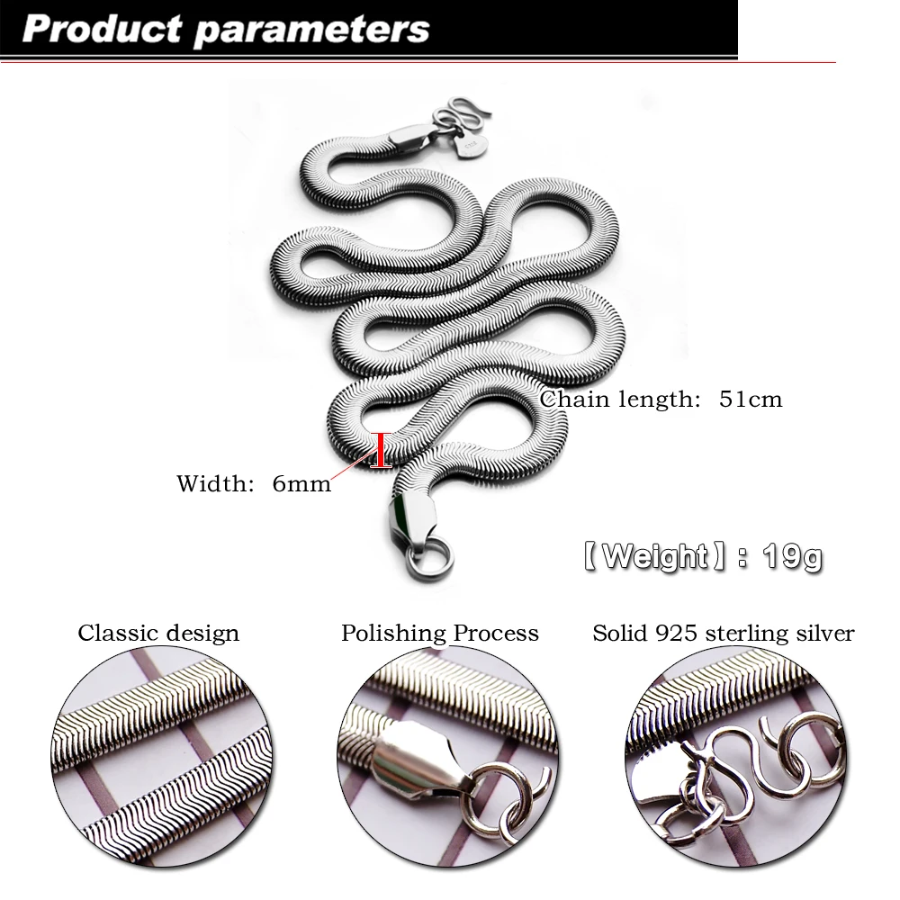 Модные Для Мужчин's Серебряные ювелирные изделия 925 пробы серебро Цепочки и ожерелья Ssnake дизайн чистого серебра размер цепи 46/51/61/71 см бойфренд подарок