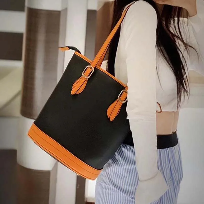 

Women Genuine Leather Bucket Tote Shoulder Bag Large Capacity Fashion Leather Lady Handbag with Purse Black Luxury bolsos mujer