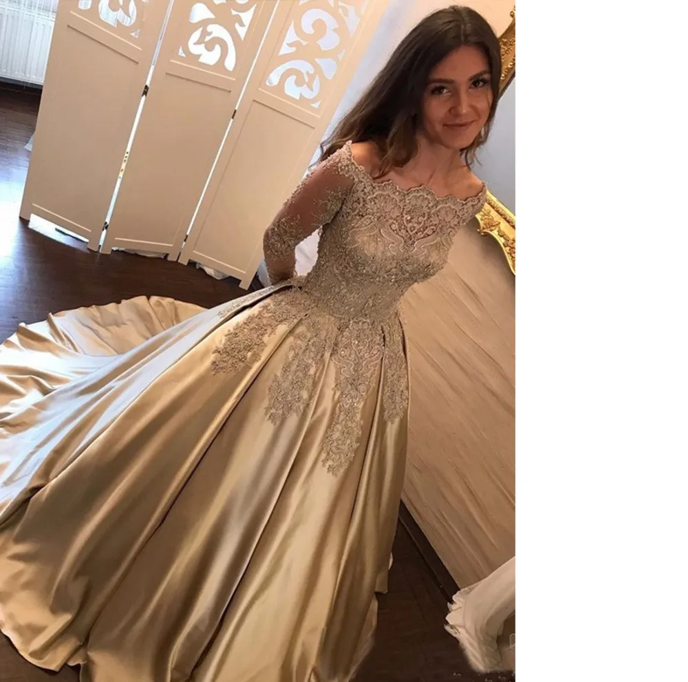 Gold Prom Dress Off Shoulder Party 