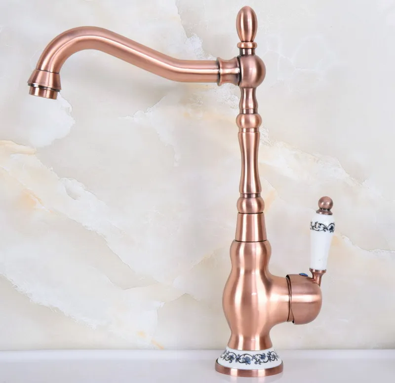 Antique Red Copper Kitchen Sink Faucet Washbasin Faucets Ceramic Lever Cold & Hot Water Mixer Bathroom Taps Deck Mounted lnf640