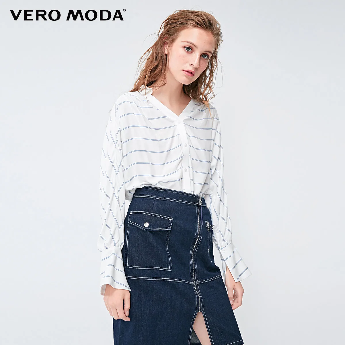 Vero Moda Новое поступление Женская рубашка в полоску с заниженным плечом на спине I-shaped Design | 318305527
