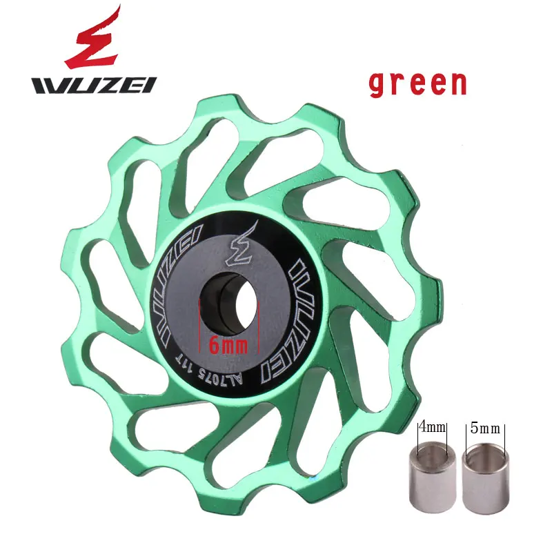 2 шт. WUZEI задний натяжной шкив ролик 11 T/12 T/13 T керамический подшипник MTB/дорожный велосипед Алюминиевый сплав направляющий ролик - Цвет: 11T Green