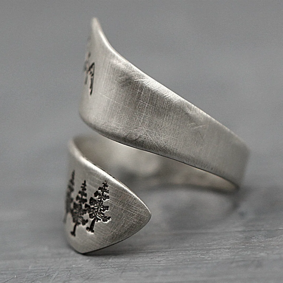 Регулируемое женское серебряное кольцо в форме леса с регулируемой горной елкой, открывающее тайское кольцо, уникальное винтажное рождественское кольцо на палец для Хэллоуина