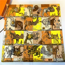 

satin scarf handkerchiefs woman luxury brand neck Twill Silk Large Scarf Handmade curling horse rider animal square shawl warm