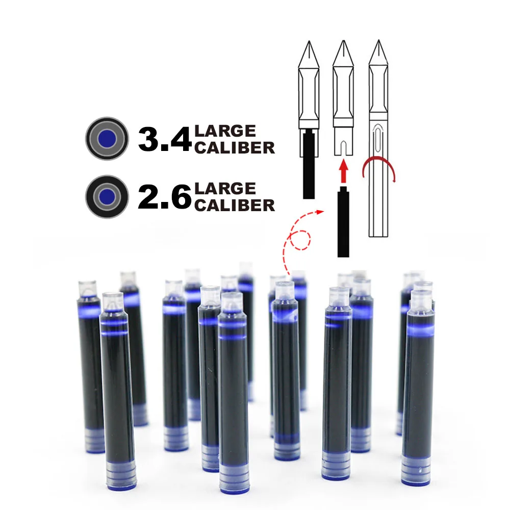 10pcs 2.6 / 3.4  Black Universal Fountain Pen Ink Cartridges pen refill hero ink cartridge 028 european specifications fountain pen refill replacement 2 6mm diameter black blue non carbon