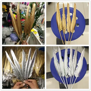 

Wholesale Rare 100PCS Two-Sided Golden Yellow and Siver Turkey Feathers 12-14 inch/30-35 cm For Wedding Christmas Decoration
