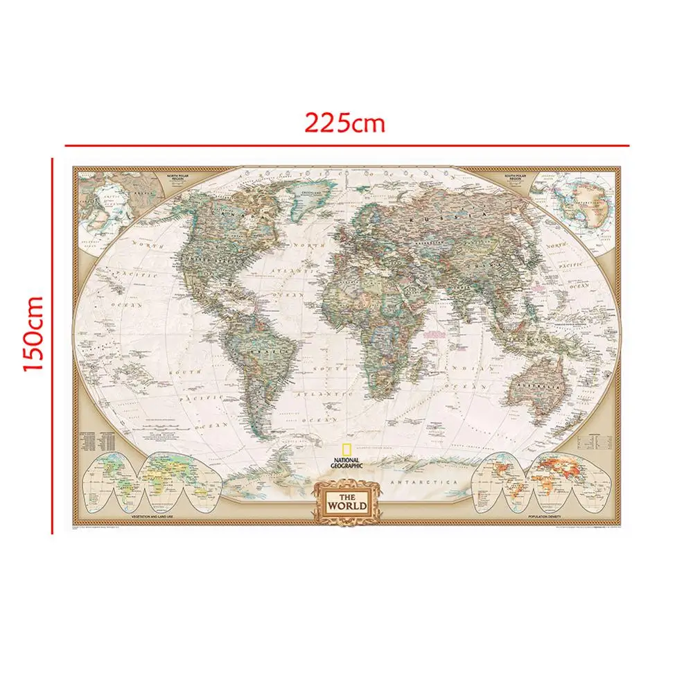 

150x225cm The World Physical Map Non-woven Map of Important Rivers in The World For Geographical Research