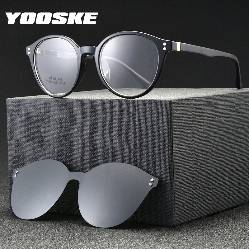YOOSKE Мужские поляризационные солнцезащитные очки, женские очки с магнитным зажимом TR90, круглые оптические очки по рецепту