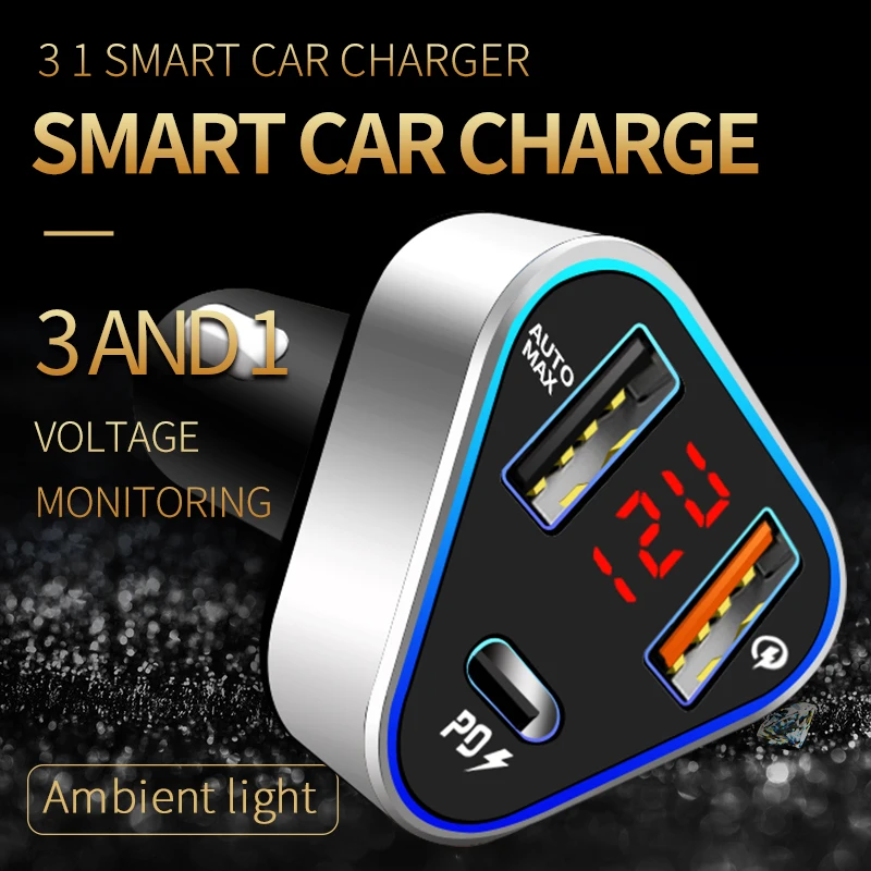 

QC 3.0 3-port Fast Charger LCD Display Quick Car Auto Cell Fast 3 Port USB 12-24V Travel Fast Power Adapter Car Accessories