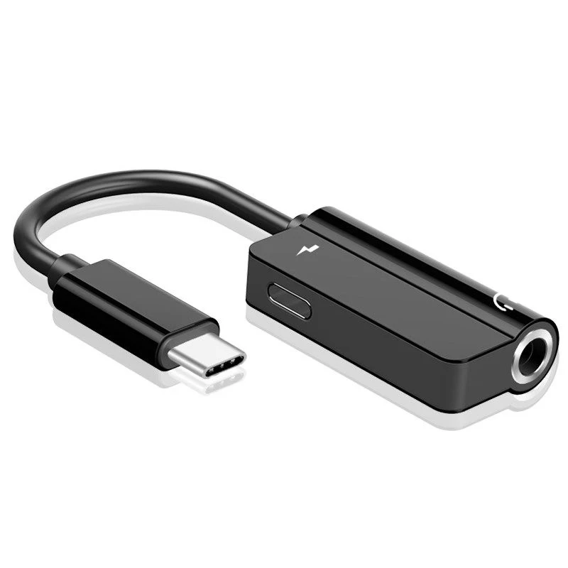 2 в 1 USB C аудио кабель Тип C до 3,5 мм разъем аудио наушники вызов музыка зарядный адаптер для Xiaomi samsung huawei htc адаптер - Цвет: Черный