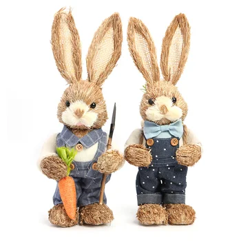 

Easter Decorations Artificial Straw Easter Rabbit Lovely Simulation Handmade Crafts DIY Garden Party Desktop Decor Supplies