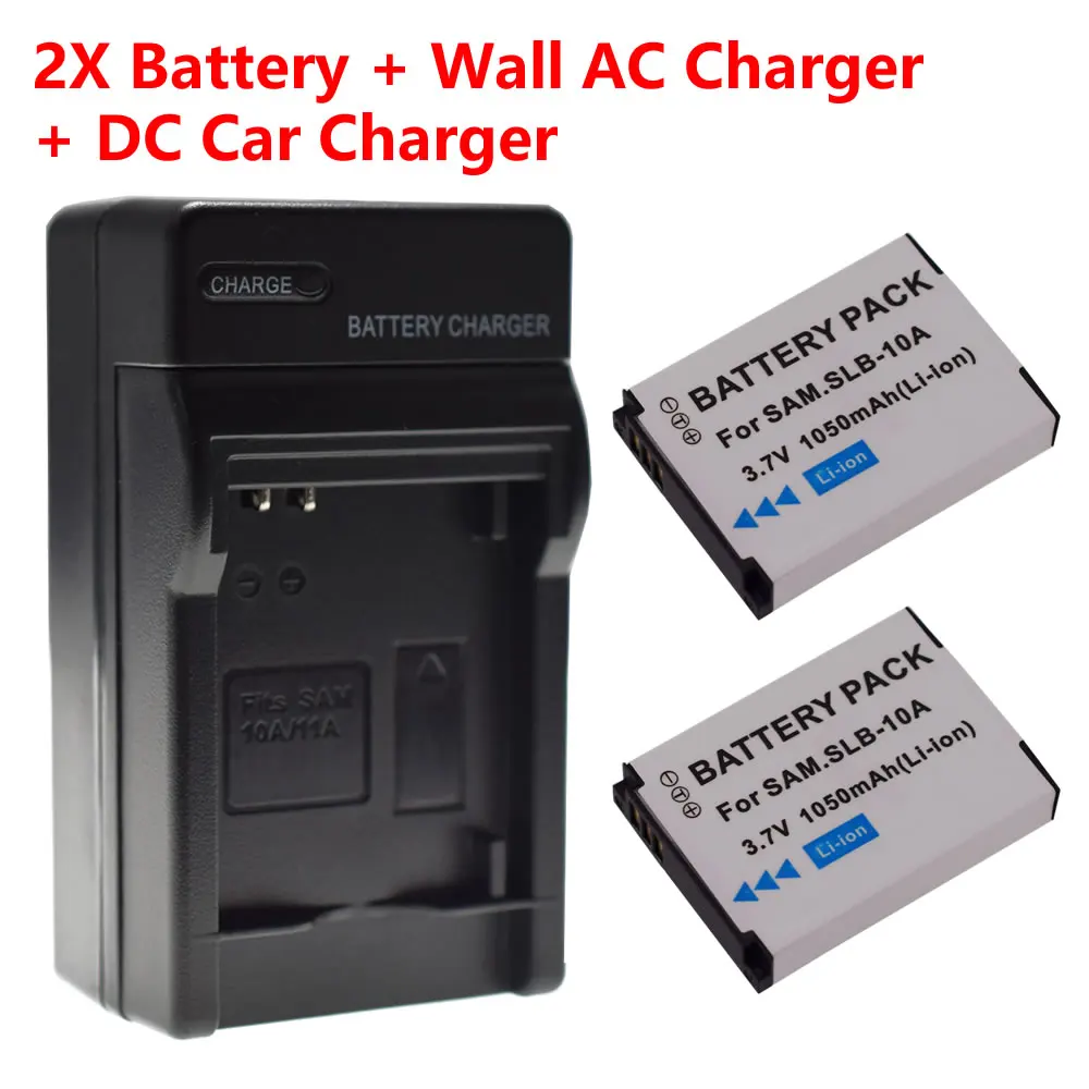 2 аккумулятора и зарядное устройство для Samsung SLB10A WB500 WB550 WB850F WB855 WB855F EX2 EX2F NV9 |