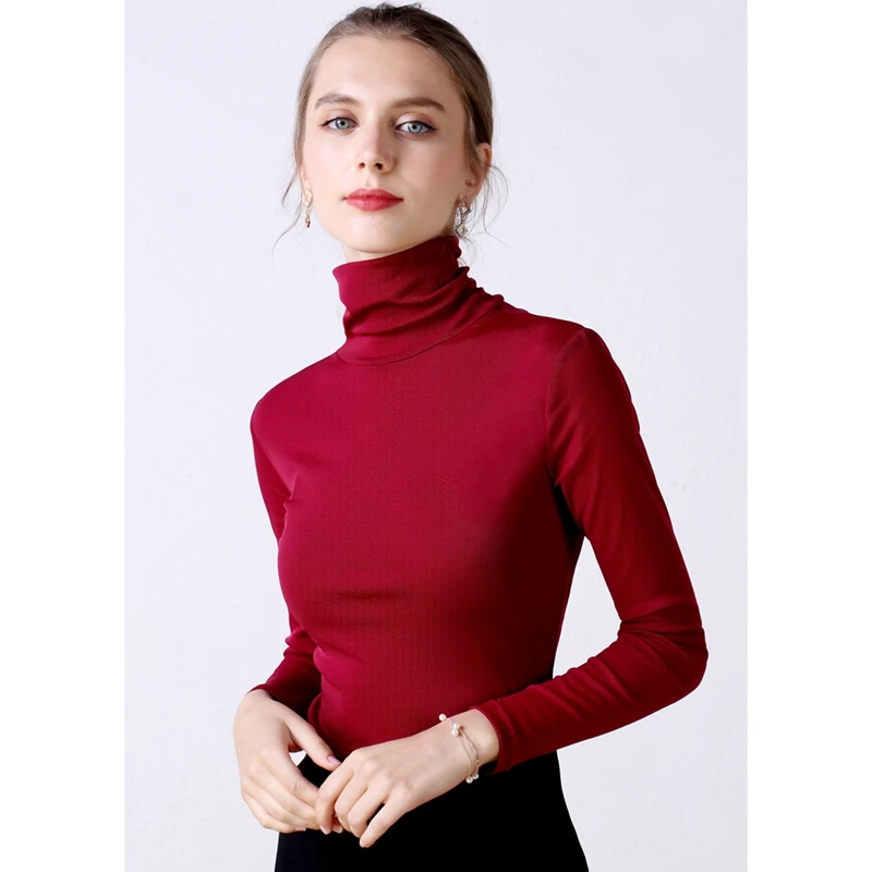 

Classic Spring Autumn Mesh fabric Turtleneck lady solid colour casual slim all-match full-sleeve Bottoming T-Shirt Tops