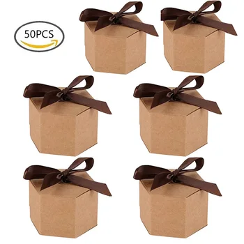 

20/50pcs kraft Paper Gift Box Candy Boxes With Ribbon For Cake Snack Jewelry Packing Box Wedding Decoration Event Party Supplies