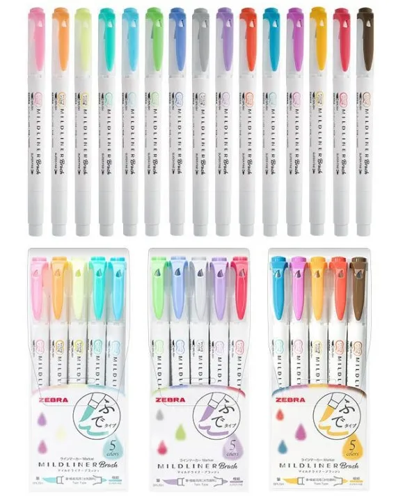 Zebra Mildliner Brush Highlighter Marker Set with Box Case 25 Colors –  Japanese Taste