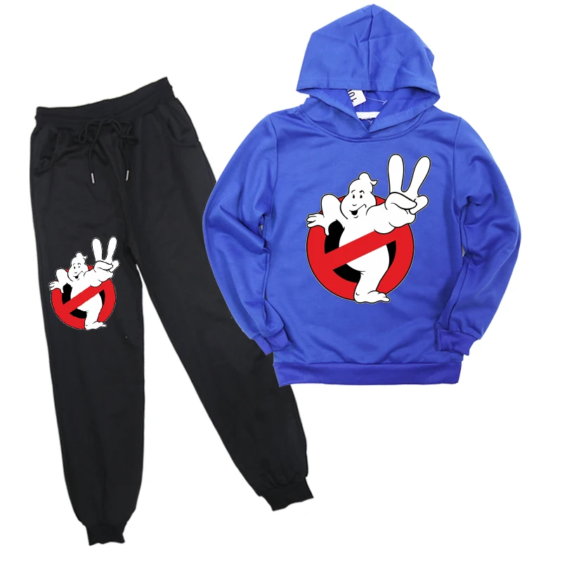Ghostbuster 2 шт./компл. детская одежда для мальчиков и девочек, модные толстовки с капюшоном, штаны унисекс, Повседневное мальчиков Комплект одежды для девочек детская одежда - Цвет: Синий