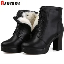ASUMER/Новинка года; модная обувь на платформе и высоком каблуке; женские зимние ботинки из натуральной кожи и шерсти; классические зимние женские ботильоны