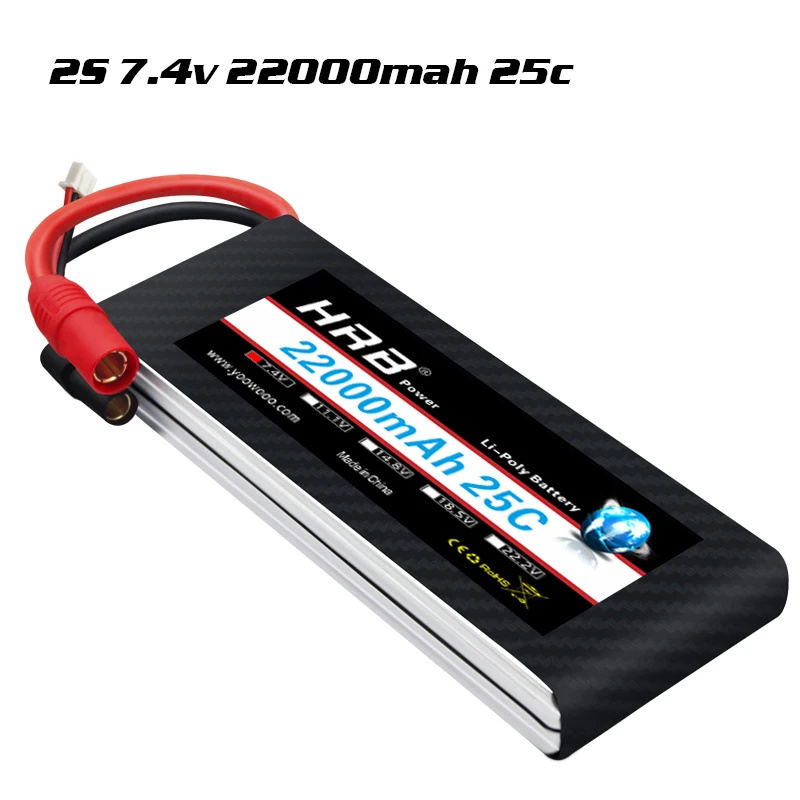 HRB RC Lipo батарея 2S 7,4 v 5000mah 6000mah 3300mah 2200mah 2700mah 2600mah 1800mah 4200mah 22000mah батарея для радиоуправляемого дрона - Цвет: 22000mah