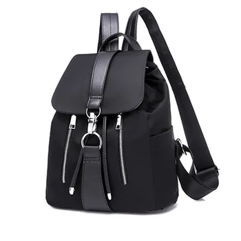 Women Backpack School Bags For Teenager Girls Nylon Zipper Lock Design Black Femme Mochila Female Backpack Fashion Sac A Dos