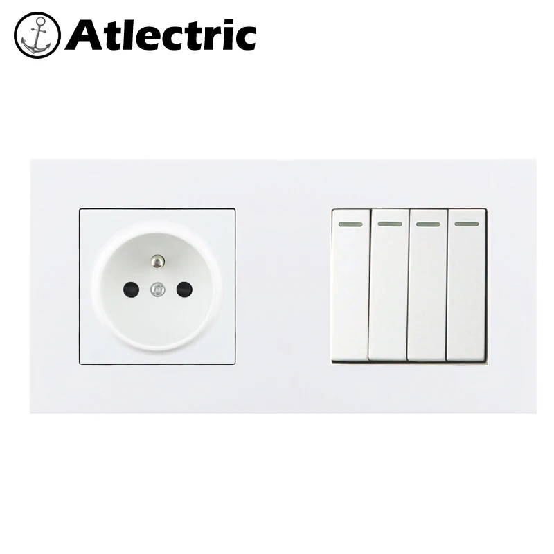 Atlectric FR Стандартный разъем 1 2 3 4 банды вкл/выкл кнопка выключателя света розетка переключатель двойной мощности электрической розетки кнопки кнопка включения