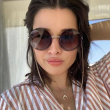 QPeClou новые уникальные круглые солнцезащитные очки с металлической цепочкой для женщин и мужчин, винтажные женские солнцезащитные очки без цепочки