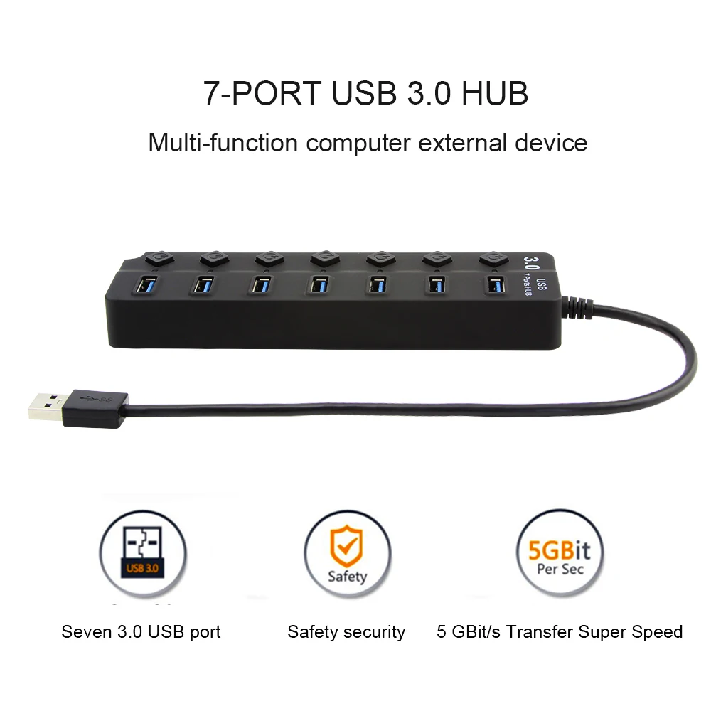 USB chyi концентратор 3,0 7-Порты и разъёмы Мульти USB 3,0 концентратор разделитель Интерфейс данные кабели, легко носить с собой для компьютеров планшетов ноутбуков компьютерные аксессуары