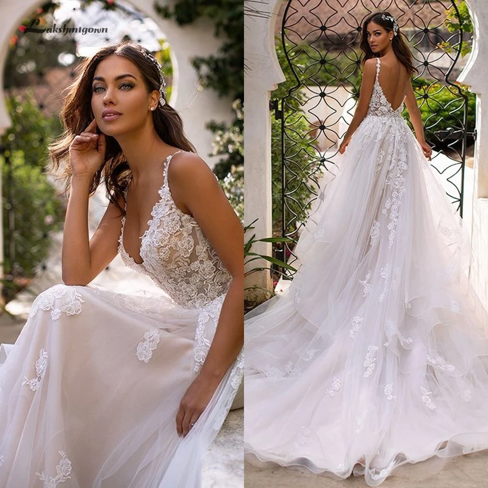 #^Special Price Lakshmigown Land Trouwjurken 2020 Sexy Bridal Dress Vintage Kant Applicaties Prinses Tule Bruidsjurken Lange Trein