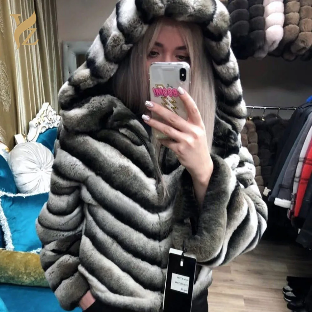 length 55 YZ. FURTURE зимнее пальто Для женщин из натурального меха шиншилла кролик рекс мех из, внутренняя отделка из кроличьего меха на зиму из натурального меха Для женщин куртка из кроличьего меха - Цвет: length 55