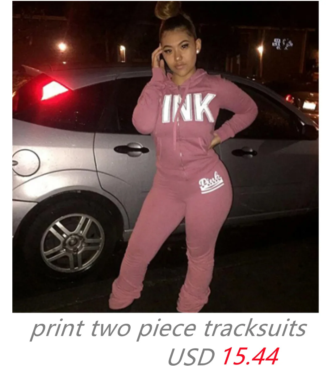 Fagadoer PINK Letter Print Outfits Zip Stand Collar Top + Leggings Pants Casual 2 Piece Set Women Tracksuits Sport Sweat Suits plus size suit sets