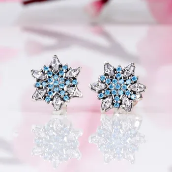 

Original 925 Sterling Silver Pan Earring Exquisite Blue Snowflake With Crystal Cz Pan Earrings For Women Wedding Fashion Jewelry