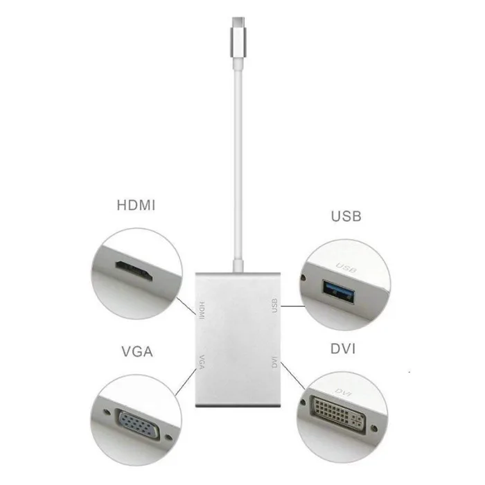 4 в 1 Тип C USB 3,1 к USB-C 4 к HDMI DVI VGA адаптер концентратор для MacBook ноутбука Hi 888