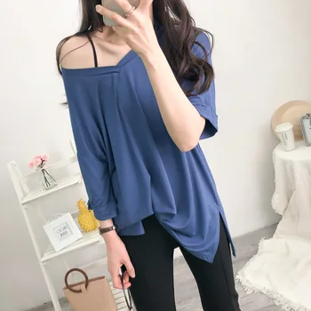 

New Slim V-neck short sleeve cotton T-shirt women 2020