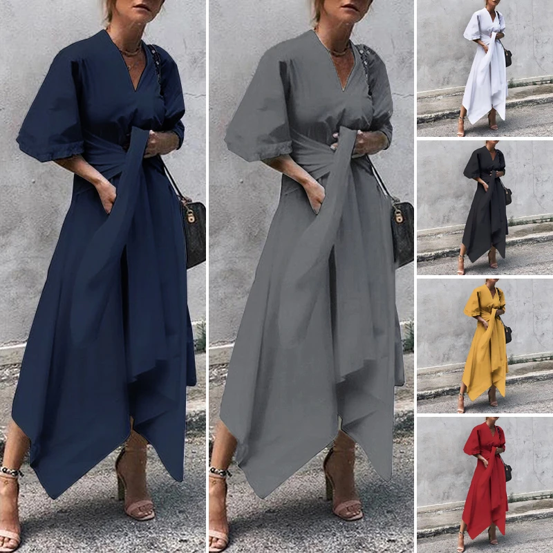 Летнее платье, женское винтажное, размера плюс, OL, сарафан, вечерние, Vestido, сексуальный, v-образный вырез, ассиметричное, высокая талия, длинное, макси платье