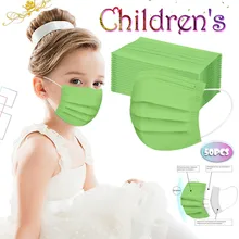 Máscara de pano para crianças máscara de rosto verde 50 pçs 3 dobras uso descartável impermeável verde respirável mascarilla boca