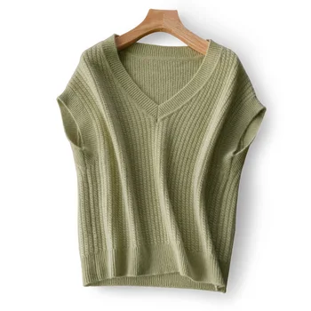 

V-Neck Cashmere Women Winter Sweater Vest Clothes Solid Vintage Sleeveless Sweater for Women Vest with Stripes Women