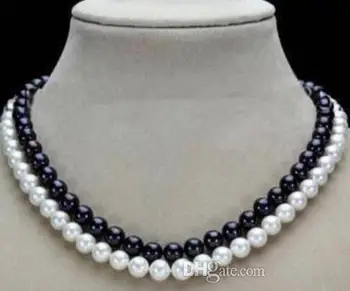 

Wholesale 2 row 7-8mm black and white freshwater pearl necklace, 17-18 "